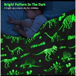 Jekeno Glow in the Dark Blanket Dinosaur Throw Blanket‎ for Boys Kids Soft Warm